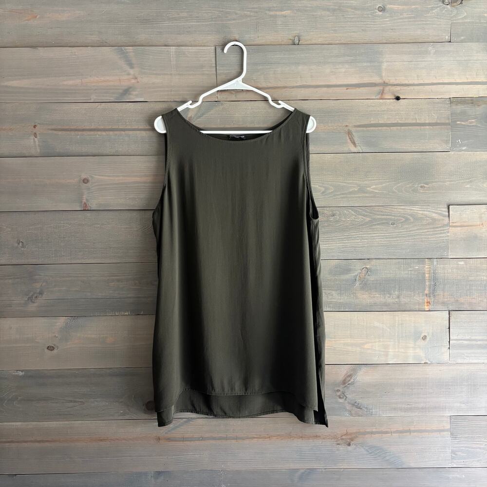 EILEEN FISHER | Tunic Women's 100% Silk Olive Sleeveless Side Slit Top